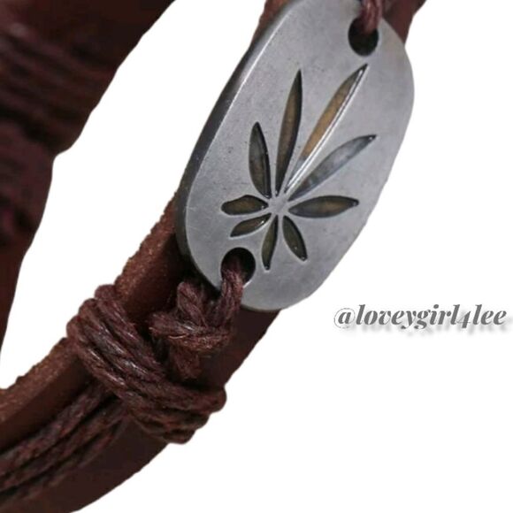 BROWN VEGAN LEATHER LEAF BRACLET #P1 - Picture 3 of 6